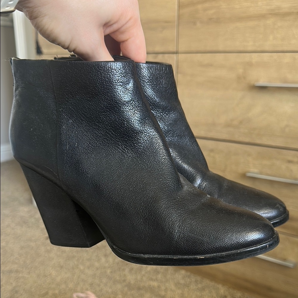 Cole Haan Black Leather Block Heel Ankle Boots
